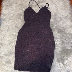purple glitter mini dress